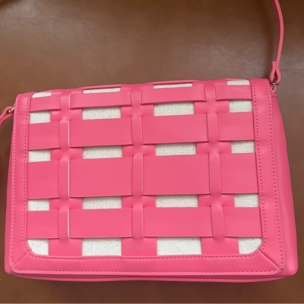 A New Day Pink Basket Weave Woven Barbie Crossbody Shoulder Bag Purse - Picture 10 of 11